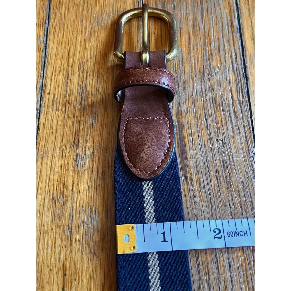 BARRONS-HUNTER Navy/Tan Stripe Stretch Belt w/Leather Tabs Mens sz 38